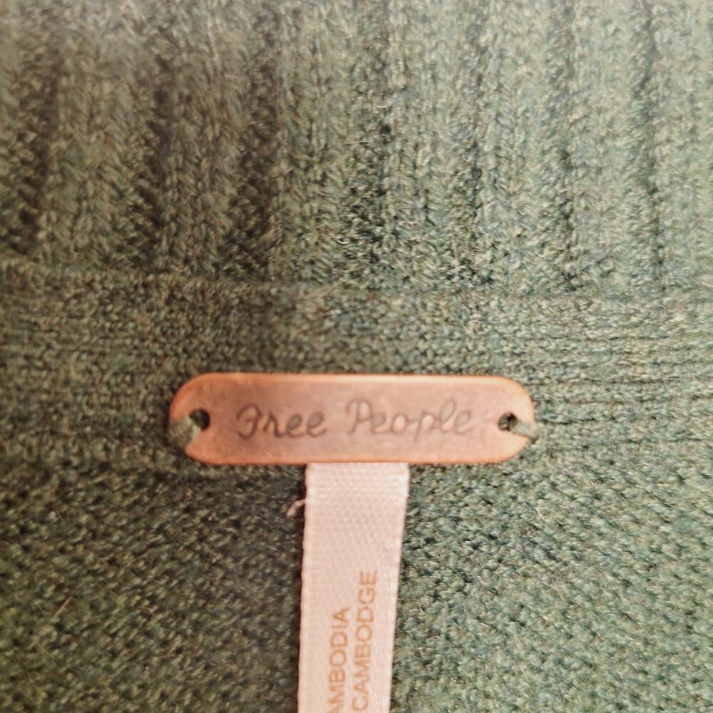 Free People Orion Sweater Large Green ALine V Neck Tunic Oversized Boho Slouchy - Picture 4 of 12